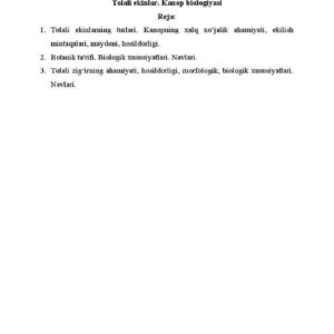 Tolali ekinlar. Kanop biologiyasi