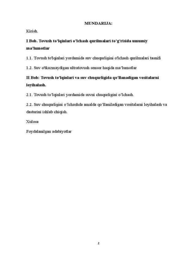 Tovush to'lqinlari yordamida suv chuqurligini o’lchovchi qurilmani loyihalash - Image 2