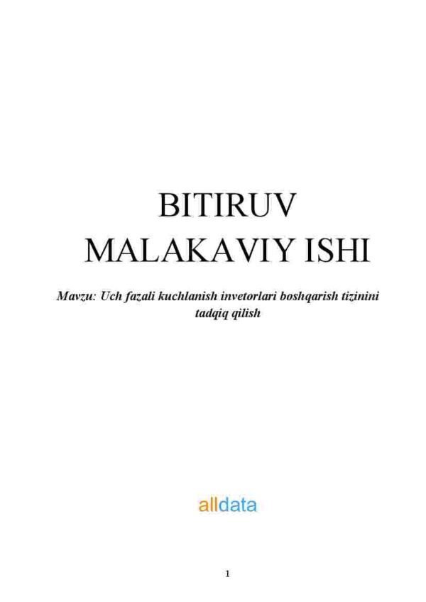 Uch fazali kuchlanish invetorlari boshqarish tizinini tadqiq qilish
