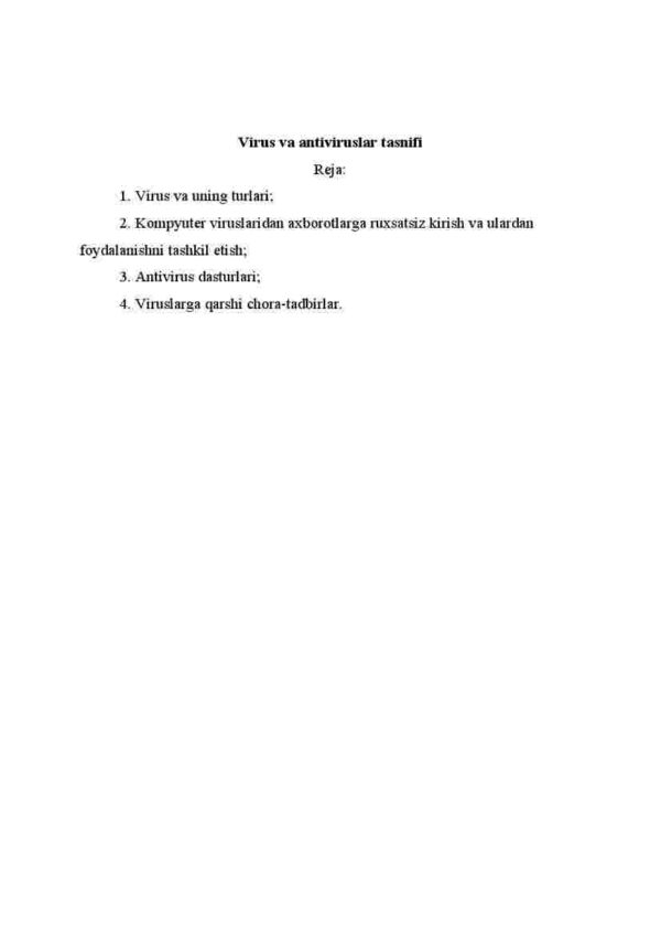 Virus va antiviruslar tasnifi