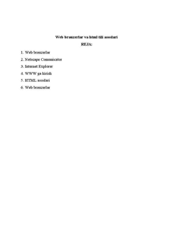 Web brauzerlar va html tili asoslari