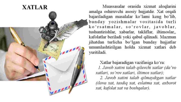 Xizmat yozishmalari: Axborot xati, da'vo xati, ilova xati, iltimos xati - Image 2