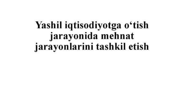 Yashil iqtisodiyotga o'tish jarayonida mehnat  jarayonlarini tashkil etish
