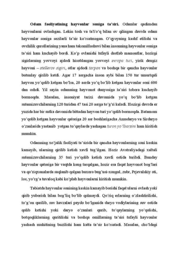 Оdаm fаоliyatining hаyvоnlаrgа tа'siri. Hаyvоnоt dunyosini muhоfаzа qilish vа undаn оqilоnа fоydаlаnish - Image 2