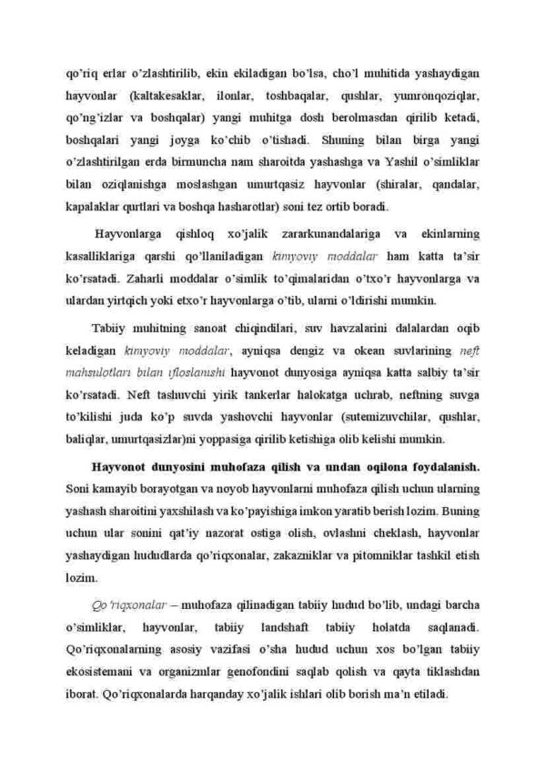 Оdаm fаоliyatining hаyvоnlаrgа tа'siri. Hаyvоnоt dunyosini muhоfаzа qilish vа undаn оqilоnа fоydаlаnish - Image 3