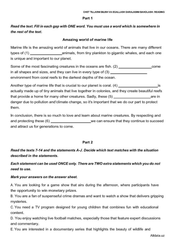 Multilevel Mock testiga tayyorlanish uchun reading test - Image 2