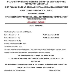 Multilevel Mock testiga tayyorlanish uchun reading test javoblari bilan