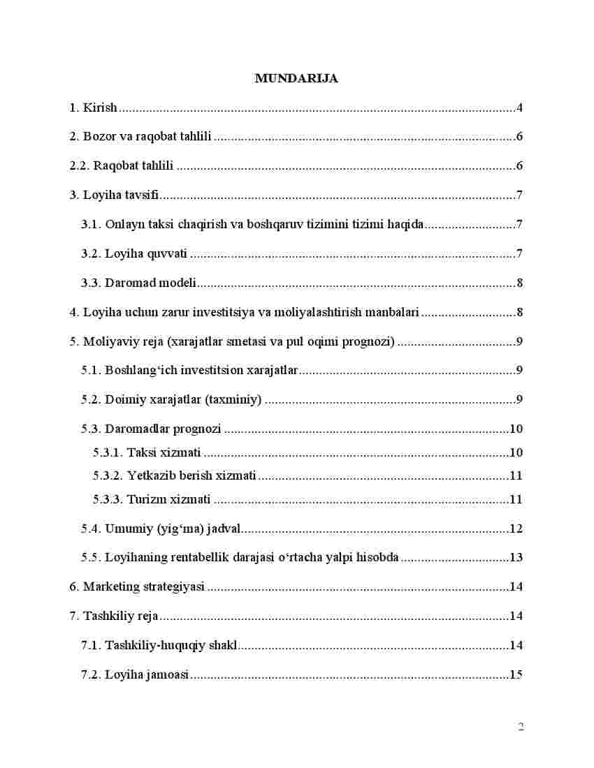 Onlayn taksi xizmatlarini (taksopark) tashkil qilish va aholiga taksi xizmatini ko'rsatish - Image 3