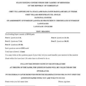 Multilevel Mock testiga tayyorlanish uchun reading test javoblari bilan 2025