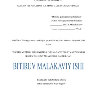 “O‘ZBEK MUMTOZ ADABIYOTIDA “NUH(A.S.) TO‘FONI” MAVZUSINING BADIIY TALQINI”