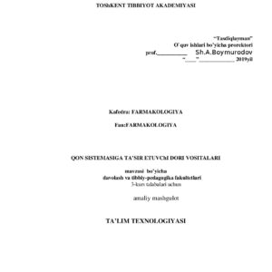 QON SISTEMASIGA TA’SIR ETUVChI DORI VOSITALARI