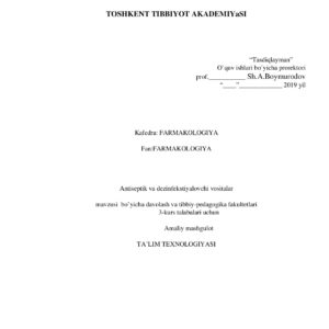 Antiseptik va dezinfekstiyalovchi vositalar