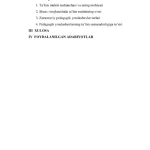 Ta’lim muhitining shaxs rivojlanishidagi o‘rni va zamonaviy pedagogik yondashuvlar