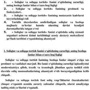 1-mavzu: “Soliqlar va soliqqa tortish” fanining predmetiva o’rganish usullari.