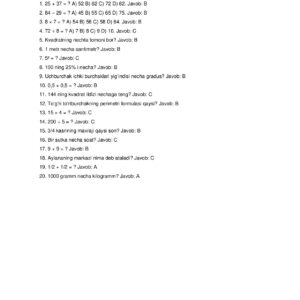 Matematika fanidan 20 ta test