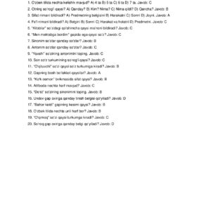 Ona tili fanidan 20 ta test