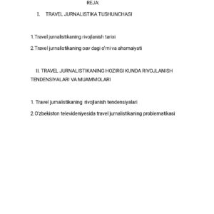 O'ZBEKISTONDA TRAVEL JURNALISTIKANING RIVOJLANISHI