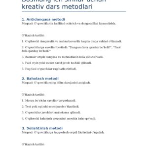 Boshlang‘ich sinflar uchun kreativ dars metodlari