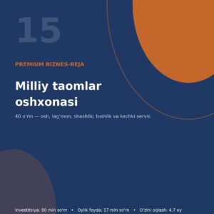 Milliy taomlar oshxonasi PREMIUM biznes reja
