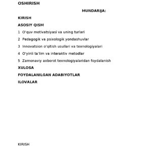 O'QITISHDA O'QUVCHILARNING QIZIQISHINI OSHIRISH