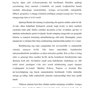 Qadimgi Rimda ilm-fan va texnik bilimlarning taraqqiyoti jahon sivilizatsiyasi tarixida muhim o‘rin tutadi.
