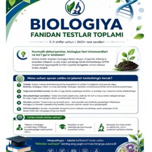 BIOLOGIYA FANIDAN TESTLAR TO'PLAMI 5-11 sinflar uchun | 3600+ test savollari