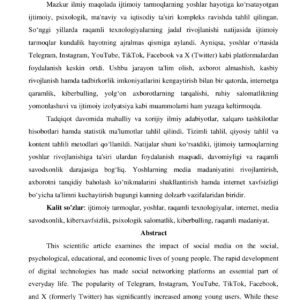 IJTIMOIY TARMOQLARNING YOSHLAR HAYOTIGA TA'SIRI