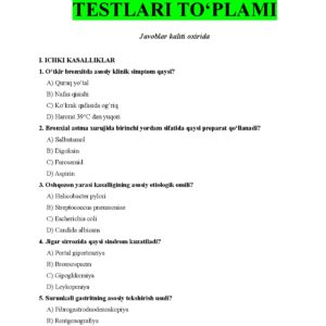 ORDINATURA (TIBBIYOT) TESTLARI TO‘PLAMI