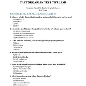 KLINIK ORDINATURAGA KIRISH TAYYORGARLIK TEST TO'PLAMI
