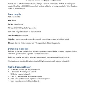 5-SINF MATEMATIKA FANIDAN DARS ISHLANMA
