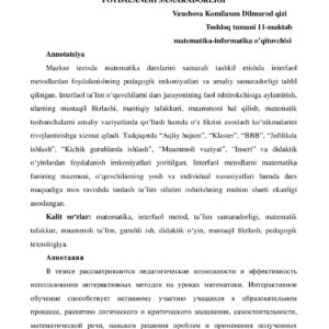 MATEMATIKA DARSLARIDA INTERFAOL METODLARDAN FOYDALANISH SAMARADORLIGI