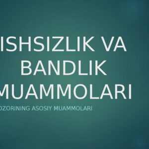 ISHSIZLIK VA BANDLIK MUAMMOLARI Mehnat bozorining asosiy muammolari