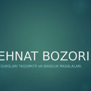 MEHNAT BOZORI Mehnat resurslari taqsimoti va bandlik masalalari