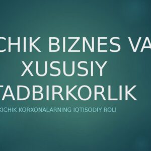KICHIK BIZNES VA XUSUSIY TADBIRKORLIK Mikro va kichik korxonalarning iqtisodiy roli