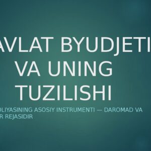 DAVLAT BYUDJETI VA UNING TUZILISHI Davlat moliyasining asosiy instrumenti — daromad va xarajatlar rejasidir