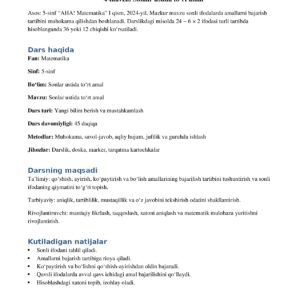 5-SINF MATEMATIKA FANIDAN DARS ISHLANMA